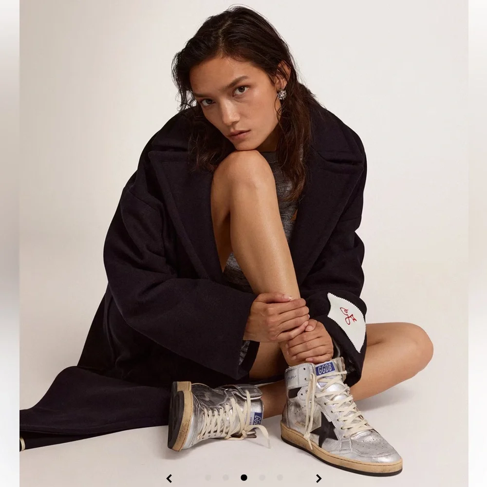 Golden Goose Sky-Star silver metallic leather + black Star High Top Sneakers 37 - Picture 4 of 10